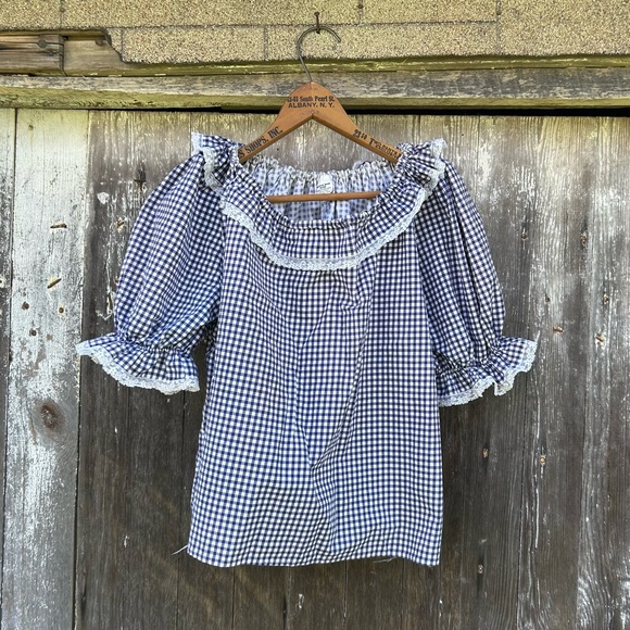 Vintage 70s 80s Ruffles and Gingham Square Dance Costume Frontier Skirt and Top - Picture 2 of 10